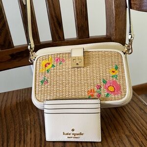 Kate Spade Phoebe Embroidered Straw and Leather Crossbody